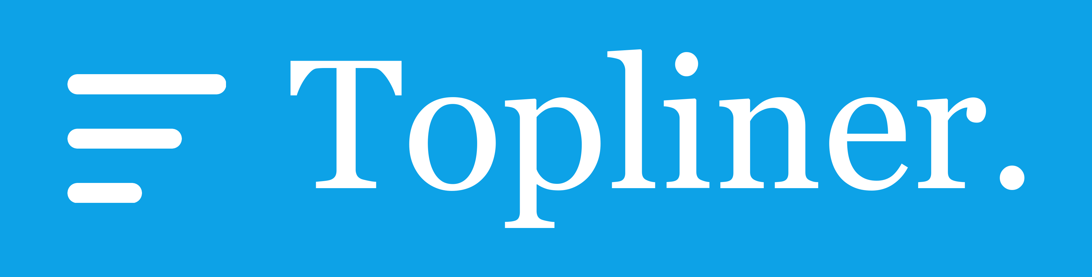 Topliner logo reversed on brand blue